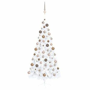 vidaXL fehér megvilágított fél műkarácsonyfa gömb szettel 210 cm kép