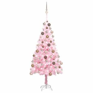 vidaXL rózsaszín PVC megvilágított műkarácsonyfa gömb szettel 150 cm kép