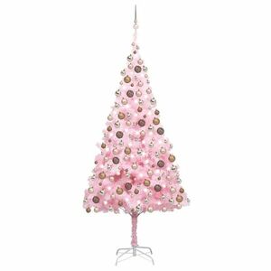 vidaXL rózsaszín PVC megvilágított műkarácsonyfa gömb szettel 210 cm kép