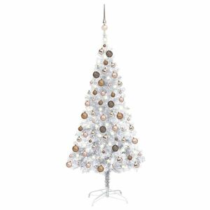 vidaXL ezüstszínű PET megvilágított műkarácsonyfa gömb szettel 150 cm kép