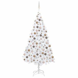 vidaXL fehér PVC megvilágított műkarácsonyfa gömb szettel 210 cm kép