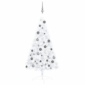 vidaXL fehér megvilágított fél műkarácsonyfa gömb szettel 120 cm kép