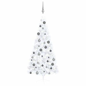 vidaXL fehér megvilágított fél műkarácsonyfa gömb szettel 180 cm kép