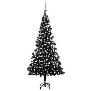 Fekete PVC megvilágított műkarácsonyfa gömb szettel 210 cm kép