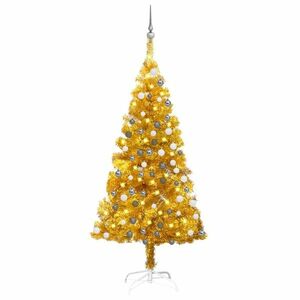 vidaXL aranyszínű PET megvilágított műkarácsonyfa gömb szettel 120 cm kép