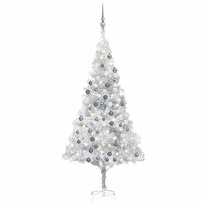 vidaXL ezüstszínű PET megvilágított műkarácsonyfa gömb szettel 180 cm kép