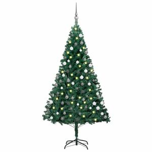 vidaXL zöld PVC megvilágított műkarácsonyfa gömb szettel 150 cm kép