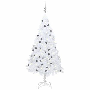 vidaXL fehér PVC megvilágított műkarácsonyfa gömb szettel 120 cm kép