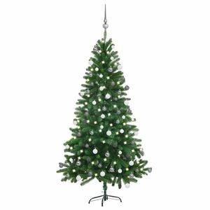 vidaXL zöld megvilágított műkarácsonyfa gömb szettel 150 cm kép
