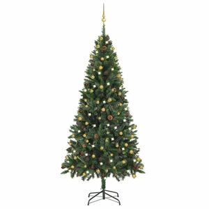 vidaXL zöld megvilágított műkarácsonyfa gömb szettel 210 cm kép