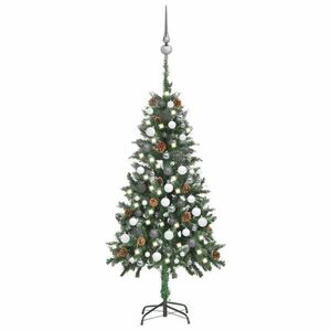 vidaXL megvilágított műkarácsonyfa gömb szettel és tobozzal 150 cm kép