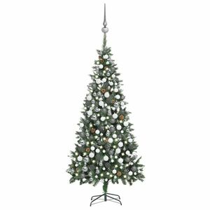 vidaXL megvilágított műkarácsonyfa gömb szettel és tobozzal 210 cm kép