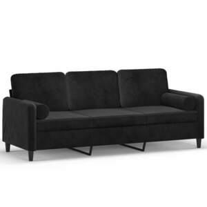 vidaXL 3 személyes fekete bársony kanapé díszpárnákkal 180 cm kép