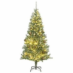 vidaXL műkarácsonyfa 130 LED-del, gömbszettel és hópehellyel 210 cm kép