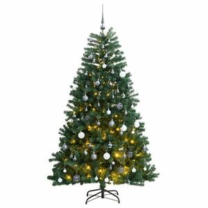 vidaXL csuklópántos műkarácsonyfa 300 LED-del és gömbökkel 240 cm kép