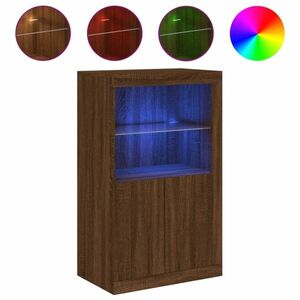 vidaXL barna tölgy színű szerelt fa tálalószekrény LED-világítással kép