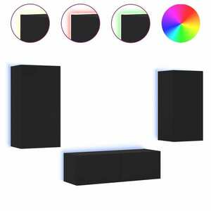vidaXL 3 darab fekete falra szerelhető TV-szekrény LED-del kép