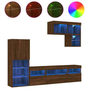vidaXL 6 darab barna tölgyszínű szerelt fa TV-bútor LED-del kép