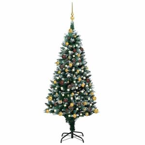 vidaXL megvilágított műkarácsonyfa gömb szettel és tobozzal 150 cm kép
