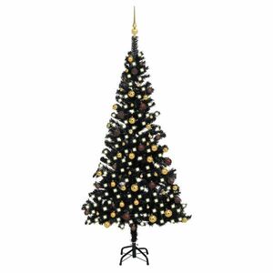 vidaXL fekete PVC megvilágított műkarácsonyfa gömb szettel 210 cm kép