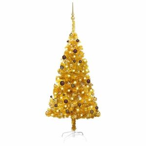 vidaXL aranyszínű PET megvilágított műkarácsonyfa gömb szettel 150 cm kép