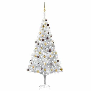 vidaXL ezüstszínű PET megvilágított műkarácsonyfa gömb szettel 240 cm kép