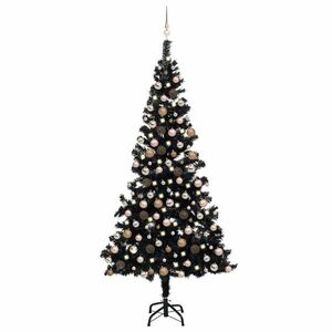 vidaXL fekete PVC megvilágított műkarácsonyfa gömb szettel 210 cm kép