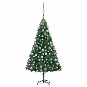vidaXL zöld PVC megvilágított műkarácsonyfa gömb szettel 180 cm kép