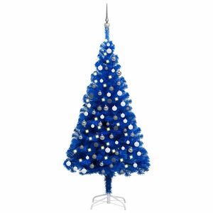 vidaXL kék PVC megvilágított műkarácsonyfa gömb szettel 180 cm kép