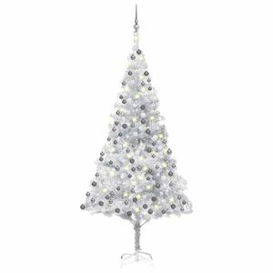 vidaXL ezüstszínű PET megvilágított műkarácsonyfa gömb szettel 210 cm kép