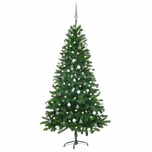 vidaXL zöld megvilágított karácsonyfa gömbökkel 180 cm kép
