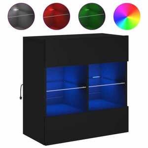 vidaXL fekete falra szerelhető TV-szekrény LED-lámpákkal 58, 5x30x60, 5 kép