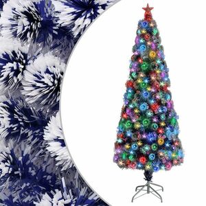 vidaXL fehér és kék száloptikás megvilágított műkarácsonyfa 210 cm kép