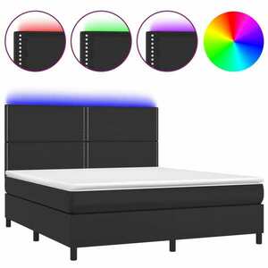 vidaXL fekete műbőr rugós ágy matraccal és LED-del 160x200 cm kép