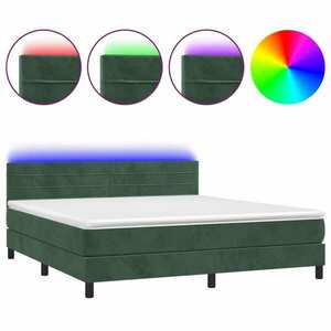 vidaXL sötétzöld bársony rugós és LED-es ágy matraccal 160x200 cm kép