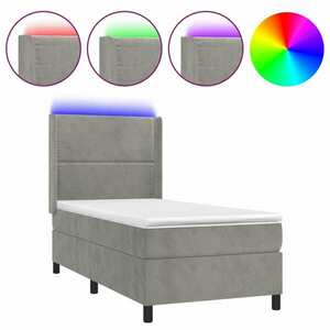 vidaXL világosszürke bársony rugós és LED-es ágy matraccal 100x200 cm kép