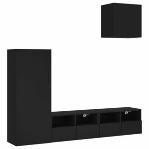 vidaXL 4 darab fekete szerelt fa falra szerelhető TV-bútor kép