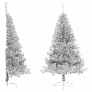 vidaXL ezüstszínű PET fél műkarácsonyfa állvánnyal 150 cm kép