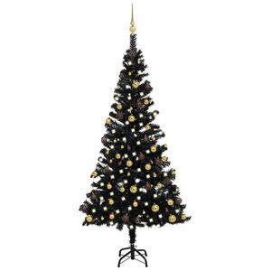 vidaXL fekete PVC megvilágított műkarácsonyfa gömb szettel 150 cm kép