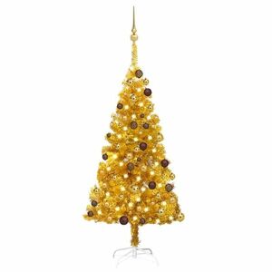 vidaXL aranyszínű PET megvilágított műkarácsonyfa gömb szettel 120 cm kép