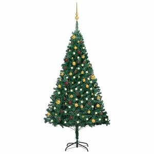 vidaXL zöld PVC megvilágított műkarácsonyfa gömb szettel 180 cm kép