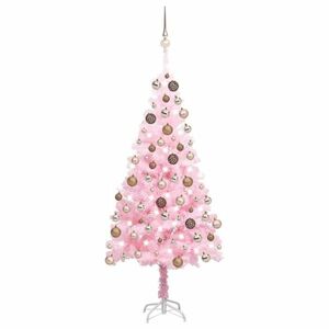 vidaXL rózsaszín PVC megvilágított műkarácsonyfa gömb szettel 120 cm kép