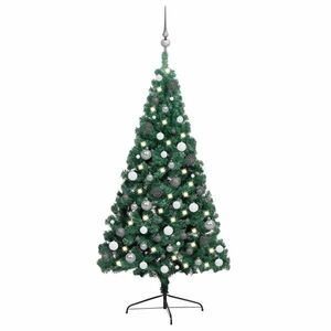 vidaXL zöld megvilágított fél műkarácsonyfa gömb szettel 240 cm kép