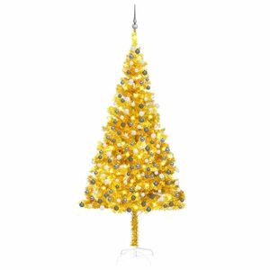 vidaXL aranyszínű PET megvilágított műkarácsonyfa gömb szettel 240 cm kép