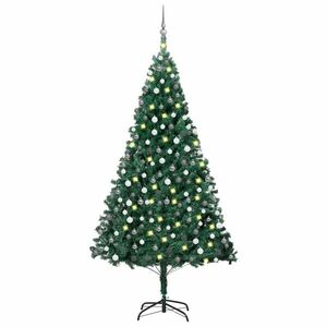 vidaXL zöld PVC megvilágított műkarácsonyfa gömb szettel 210 cm kép