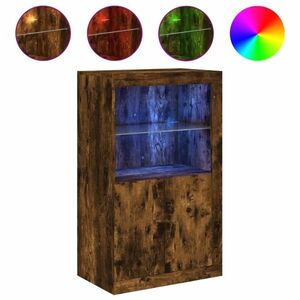 vidaXL füstös tölgy színű szerelt fa tálalószekrény LED-világítással kép
