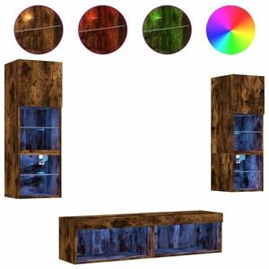 vidaXL 6 darab füstös tölgy színű szerelt fa TV-bútor LED-del kép