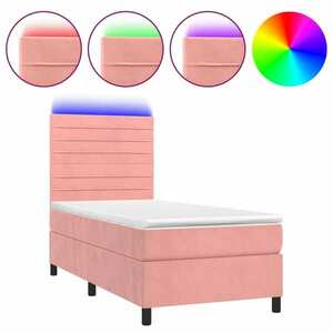 Rózsaszín bársony rugós és led-es ágy matraccal 90x200 cm kép