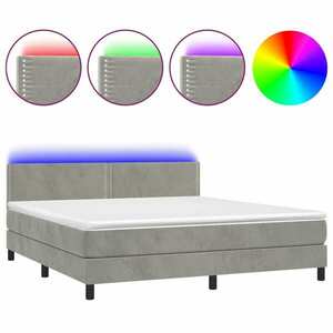 vidaXL világosszürke bársony rugós és LED-es ágy matraccal 180x200 cm kép