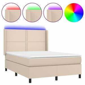 vidaXL cappuccino színű műbőr rugós ágy matraccal és LED-del 140x200cm kép